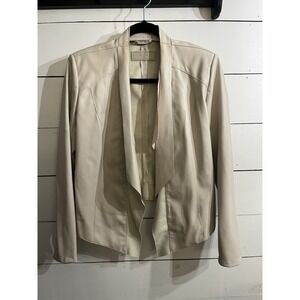 Blank NYC Vegan Leather Suede Asymmetrical Moto Draped Jacket, Beige - Size S